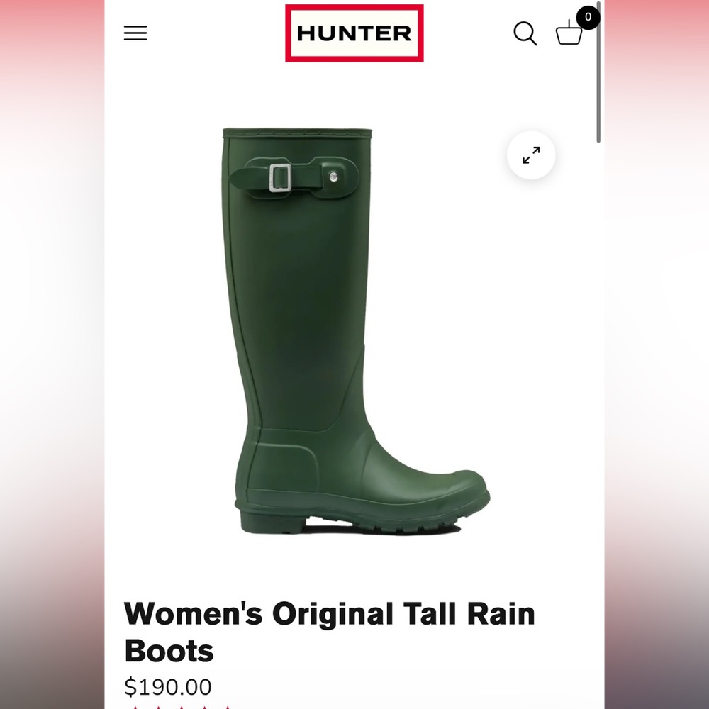 Hunter Original Tall Rain Boots in color hunter green